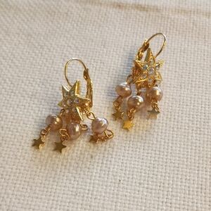 Gold Star Pearl Drop Earrings from Kirk's Folly, Pristine Condition, Never Worn